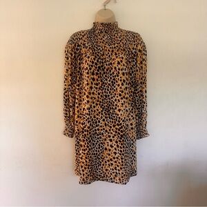 Ann Taylor Leopard Mock Turtleneck Long Sleeve Swing Dress XS extra small Petite